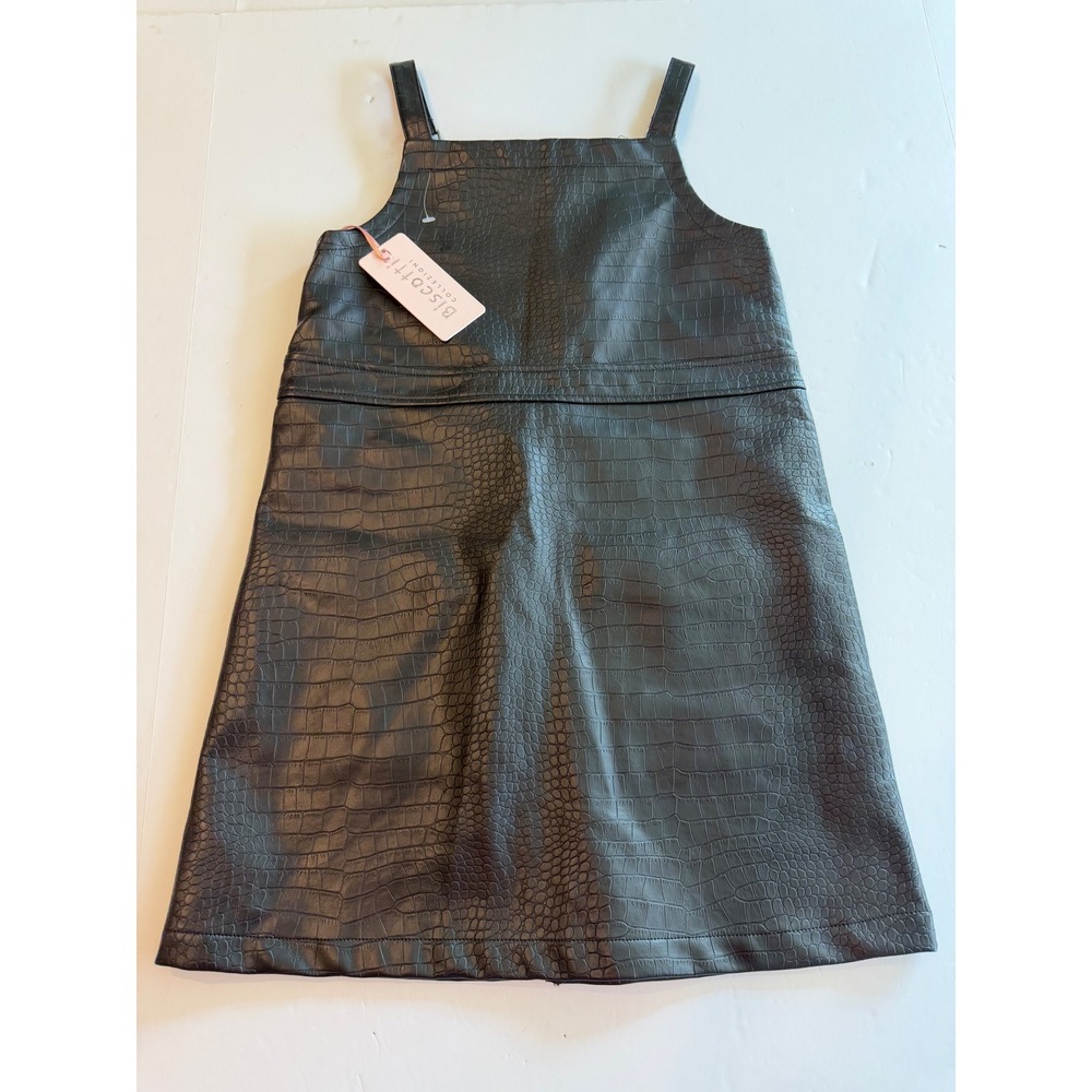 Biscotti Collezioni Black Faux Leather Croc Embossed Jumper Dress Size‎ 7 NWT